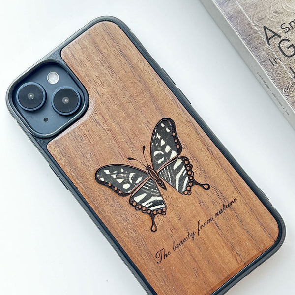 Wooden iPhone case supports custom text-Papilio xuthus Linnaeus Butterfly