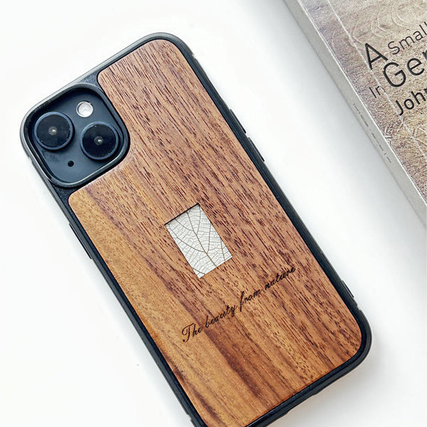 Wooden iPhone case supports custom text - Ramie leaf