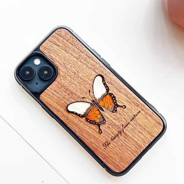 Wooden iPhone case supports custom text-Linnaeus Butterfly