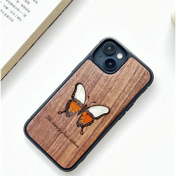 Wooden iPhone case supports custom text-Linnaeus Butterfly