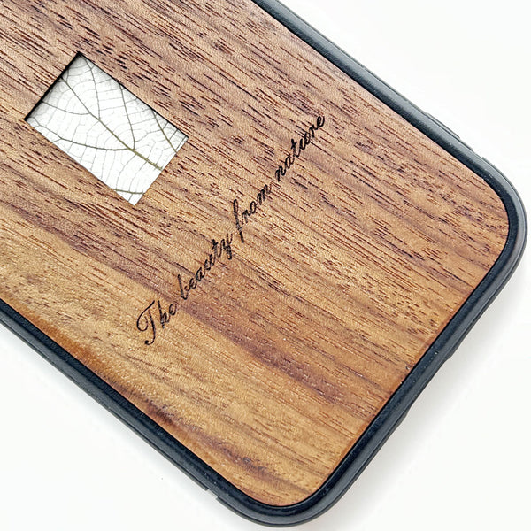 Wooden iPhone case supports custom text - Ramie leaf