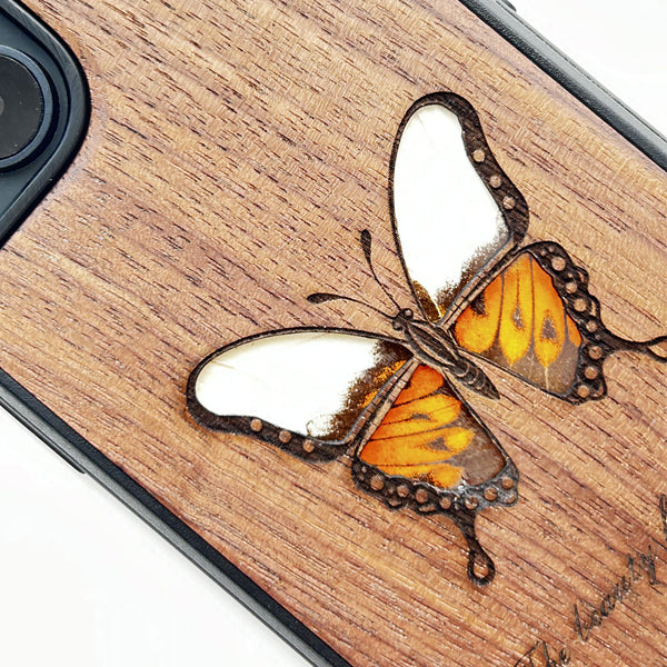 Wooden iPhone case supports custom text-Linnaeus Butterfly