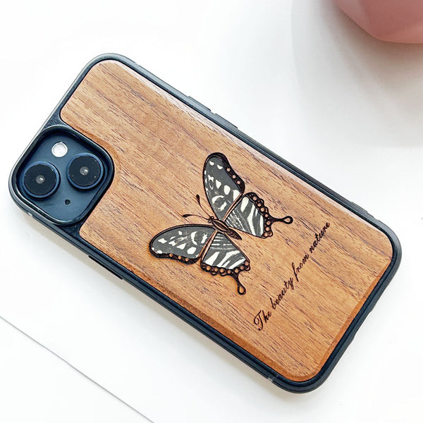 Wooden iPhone case supports custom text-Papilio xuthus Linnaeus Butterfly