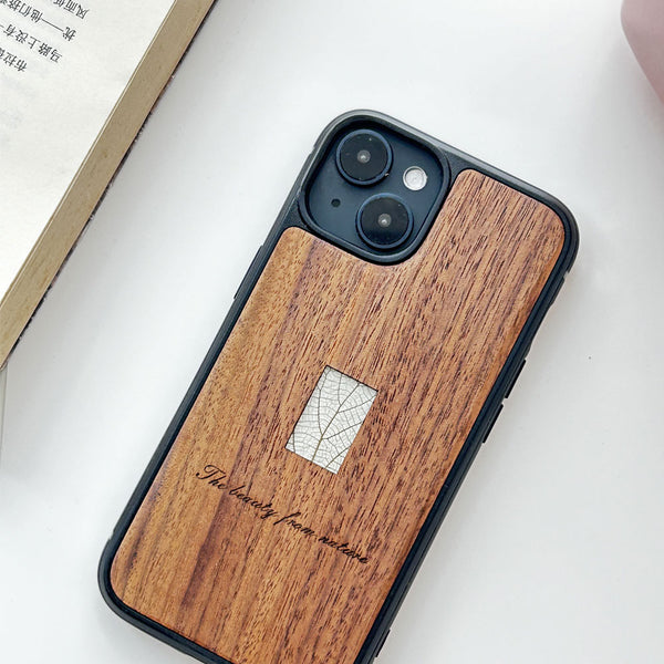 Wooden iPhone case supports custom text - Ramie leaf