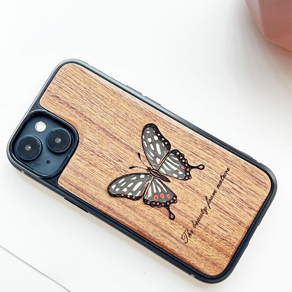 Wooden iPhone case supports custom text-Red Ring Skirt Butterfly