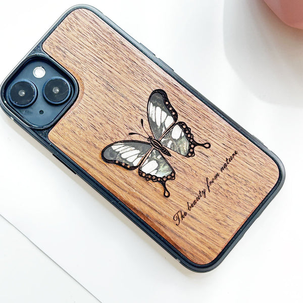 Wooden iPhone case supports custom text-Parthenos syvia Butterfly