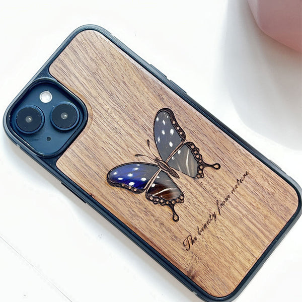 Wooden iPhone case supports custom text-Cramer Butterfly