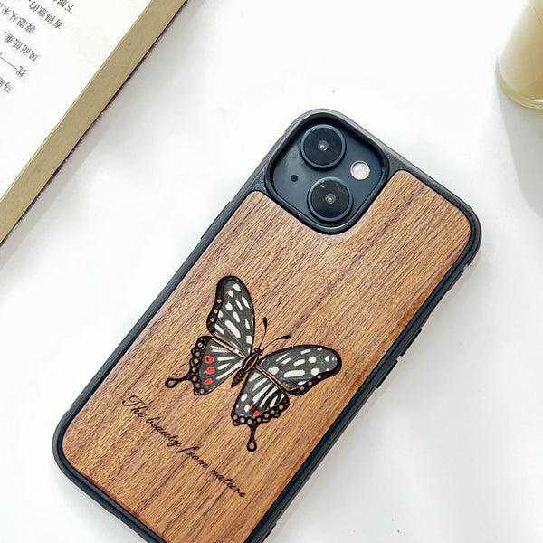 Wooden iPhone case supports custom text-Red Ring Skirt Butterfly