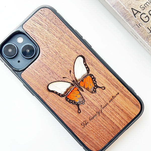 Wooden iPhone case supports custom text-Linnaeus Butterfly