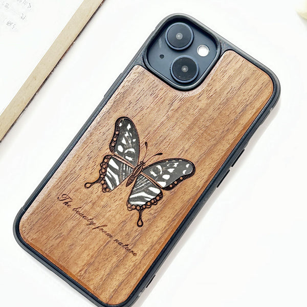 Wooden iPhone case supports custom text-Papilio xuthus Linnaeus Butterfly