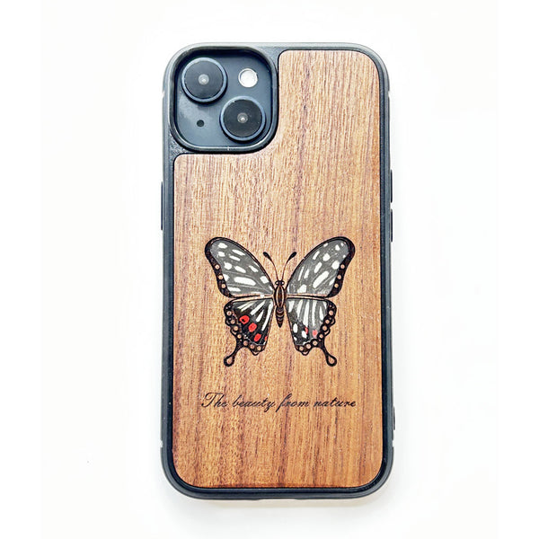 Wooden iPhone case supports custom text-Red Ring Skirt Butterfly